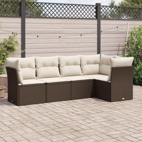 LVHUIDEH 5er Set Gartenmöbel, Garten-Sofagarnitur mit Kissen, Sitzgruppe, Wetterfest, Terassenmöbel für Garten Terrasse Balkon, Braun Poly Rattan von LVHUIDEH