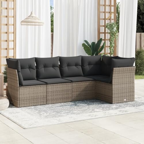 LVHUIDEH 5er Set Gartenmöbel, Garten-Sofagarnitur mit Kissen, Sitzgruppe, Wetterfest, Terassenmöbel für Garten Terrasse Balkon, Grau Poly Rattan von LVHUIDEH