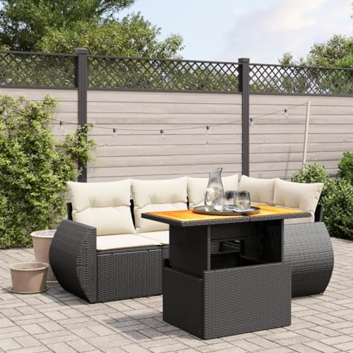 LVHUIDEH 5er Set Gartenmöbel, Garten-Sofagarnitur mit Kissen, Sitzgruppe, Wetterfest, Terassenmöbel für Garten Terrasse Balkon, Schwarz Poly Rattan von LVHUIDEH