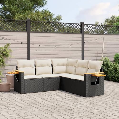 LVHUIDEH 5er Set Gartenmöbel, Garten-Sofagarnitur mit Kissen, Sitzgruppe, Wetterfest, Terassenmöbel für Garten Terrasse Balkon, Schwarz Poly Rattan von LVHUIDEH
