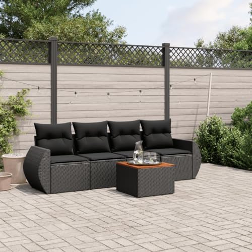 LVHUIDEH 5er Set Gartenmöbel, Garten-Sofagarnitur mit Kissen, Sitzgruppe, Wetterfest, Terassenmöbel für Garten Terrasse Balkon, Schwarz Poly Rattan von LVHUIDEH