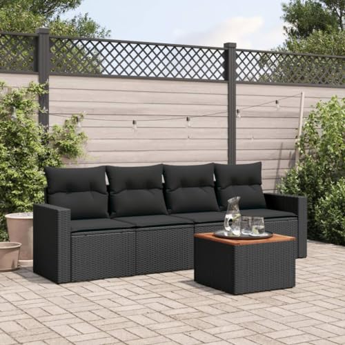 LVHUIDEH 5er Set Gartenmöbel, Garten-Sofagarnitur mit Kissen, Sitzgruppe, Wetterfest, Terassenmöbel für Garten Terrasse Balkon, Schwarz Poly Rattan von LVHUIDEH