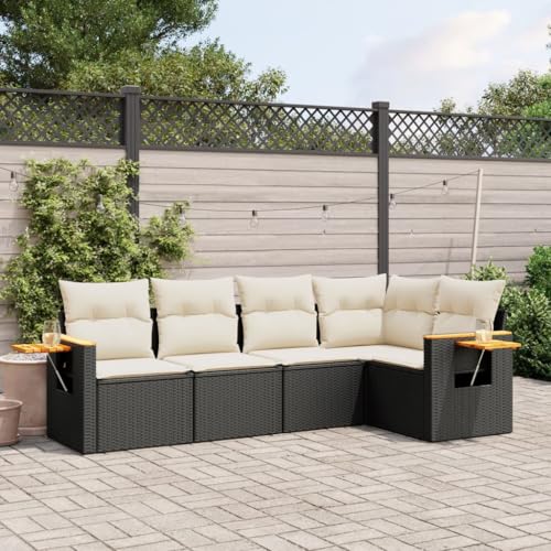 LVHUIDEH 5er Set Gartenmöbel, Garten-Sofagarnitur mit Kissen, Sitzgruppe, Wetterfest, Terassenmöbel für Garten Terrasse Balkon, Schwarz Poly Rattan von LVHUIDEH