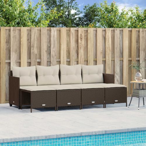 LVHUIDEH 5er Set Gartenmöbel, Garten-Sofagarnitur mit Kissen, Sitzgruppe, Wetterfest Terassenmöbel, Braun Poly Rattan von LVHUIDEH