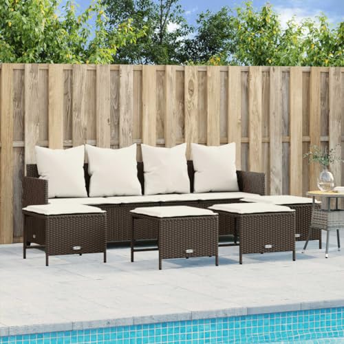 LVHUIDEH 5er Set Gartenmöbel, Garten-Sofagarnitur mit Kissen, Sitzgruppe, Wetterfest Terassenmöbel, Braun Poly Rattan von LVHUIDEH