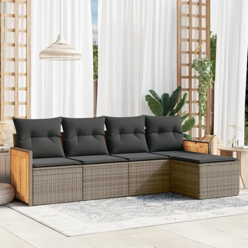 LVHUIDEH 5er Set Gartenmöbel, Garten-Sofagarnitur mit Kissen, Sitzgruppe, Wetterfest Terassenmöbel, Grau Poly Rattan von LVHUIDEH