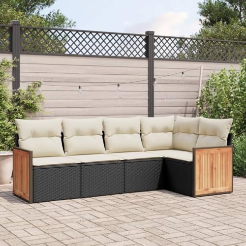 LVHUIDEH 5er Set Gartenmöbel, Garten-Sofagarnitur mit Kissen, Sitzgruppe, Wetterfest Terassenmöbel, Schwarz Poly Rattan von LVHUIDEH
