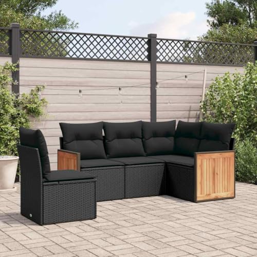 LVHUIDEH 5er Set Gartenmöbel, Garten-Sofagarnitur mit Kissen, Sitzgruppe, Wetterfest Terassenmöbel, Schwarz Poly Rattan von LVHUIDEH