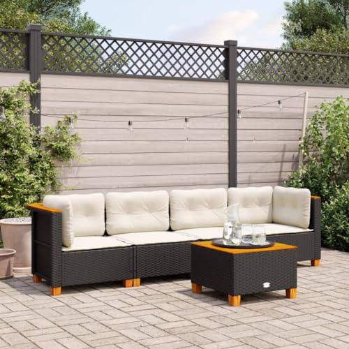 LVHUIDEH 5er Set Gartenmöbel, Garten-Sofagarnitur mit Kissen, Sitzgruppe, Wetterfest Terassenmöbel, Schwarz Poly Rattan von LVHUIDEH