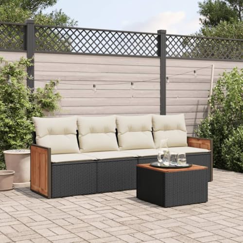 LVHUIDEH 5er Set Gartenmöbel, Garten-Sofagarnitur mit Kissen, Sitzgruppe, Wetterfest Terassenmöbel, Schwarz Poly Rattan von LVHUIDEH