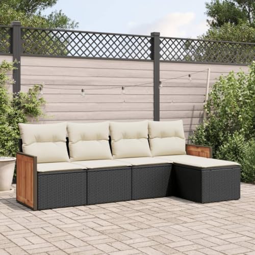 LVHUIDEH 5er Set Gartenmöbel, Garten-Sofagarnitur mit Kissen, Sitzgruppe, Wetterfest Terassenmöbel, Schwarz Poly Rattan von LVHUIDEH