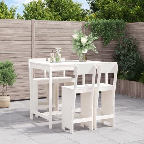 LVHUIDEH 5er Set Gartenmöbel, GartenBistro-Set,Sitzgruppe, Wetterfest, Terassenmöbel für Garten Terrasse Balkon, Weiß Massivholz Kiefer von LVHUIDEH