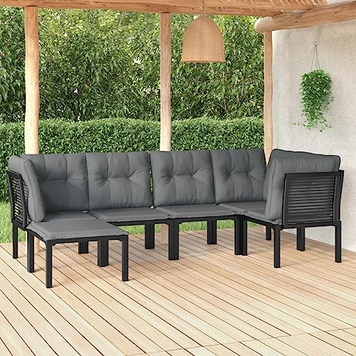 LVHUIDEH 6er Set Gartenmöbel, Garten-Lounge-Set, Sitzgruppe, Wetterfest, Terassenmöbel für Garten Terrasse Balkon, Schwarz und Grau Poly Rattan von LVHUIDEH