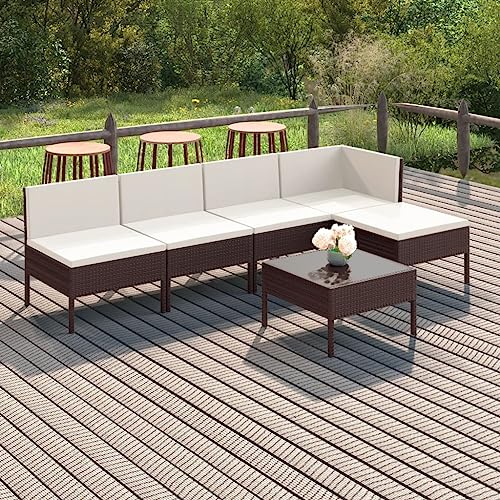 LVHUIDEH 6er Set Gartenmöbel, Garten-Lounge-Set mit Auflagen, Sitzgruppe, Wetterfest Balkonmöbel für Garten Terrasse Balkon, Poly Rattan Braun von LVHUIDEH