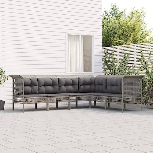 LVHUIDEH 6er Set Gartenmöbel, Garten-Lounge-Set mit Kissen, Sitzgruppe, Wetterfest Balkonmöbel für Garten Terrasse Balkon, Grau Poly Rattan von LVHUIDEH