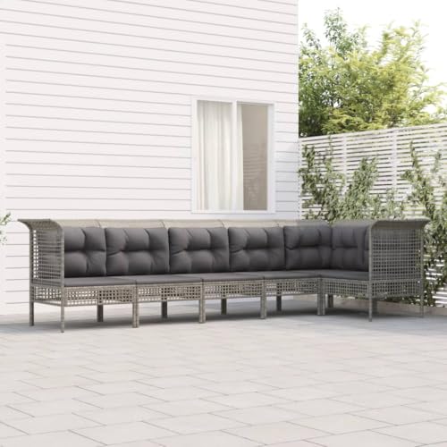 LVHUIDEH 6er Set Gartenmöbel, Garten-Lounge-Set mit Kissen, Sitzgruppe, Wetterfest Balkonmöbel für Garten Terrasse Balkon, Grau Poly Rattan von LVHUIDEH