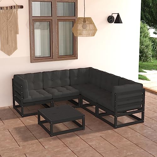 LVHUIDEH 6er Set Gartenmöbel, Garten-Lounge-Set mit Kissen, Sitzgruppe, Wetterfest Balkonmöbel für Garten Terrasse Balkon, Massivholz Kiefer von LVHUIDEH