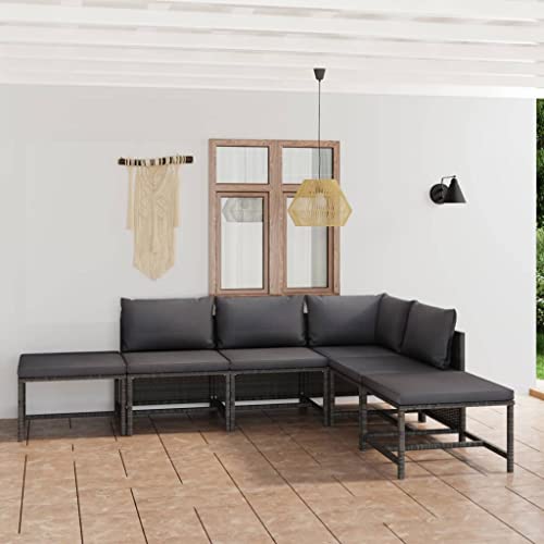LVHUIDEH 6er Set Gartenmöbel, Garten-Lounge-Set mit Kissen, Sitzgruppe, Wetterfest Balkonmöbel für Garten Terrasse Balkon, Poly Rattan Grau von LVHUIDEH