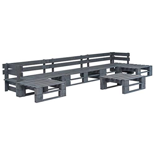 LVHUIDEH 6er Set Gartenmöbel, Garten-Sofagarnitur aus Paletten Holz Grau von LVHUIDEH