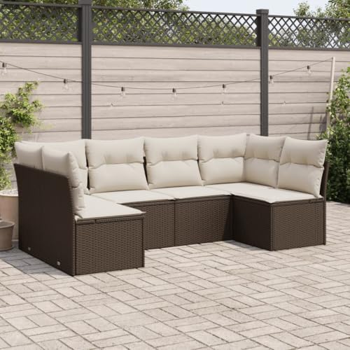 LVHUIDEH 6er Set Gartenmöbel, Garten-Sofagarnitur mit Kissen, Sitzgruppe, Wetterfest, Terassenmöbel für Garten Terrasse Balkon, Braun Poly Rattan von LVHUIDEH