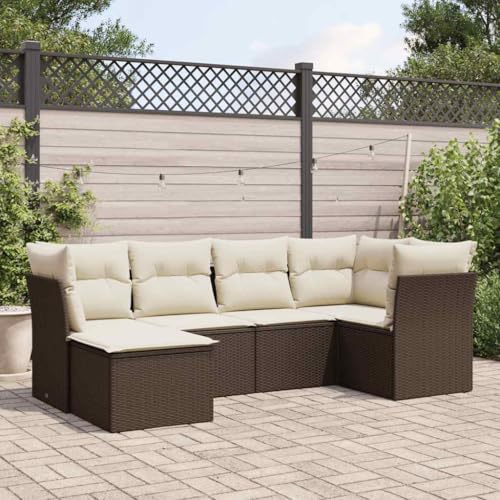 LVHUIDEH 6er Set Gartenmöbel, Garten-Sofagarnitur mit Kissen, Sitzgruppe, Wetterfest, Terassenmöbel für Garten Terrasse Balkon, Braun Poly Rattan von LVHUIDEH