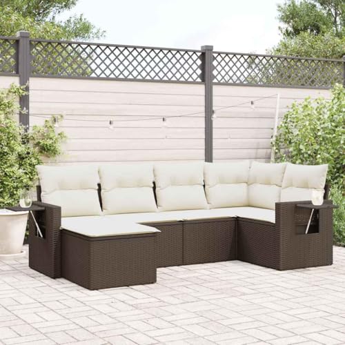 LVHUIDEH 6er Set Gartenmöbel, Garten-Sofagarnitur mit Kissen, Sitzgruppe, Wetterfest, Terassenmöbel für Garten Terrasse Balkon, Braun Poly Rattan von LVHUIDEH