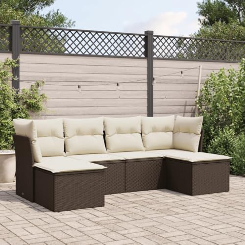 LVHUIDEH 6er Set Gartenmöbel, Garten-Sofagarnitur mit Kissen, Sitzgruppe, Wetterfest, Terassenmöbel für Garten Terrasse Balkon, Braun Poly Rattan von LVHUIDEH
