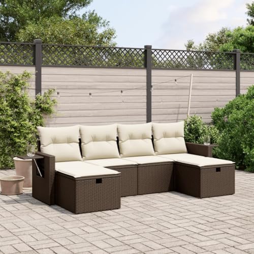 LVHUIDEH 6er Set Gartenmöbel, Garten-Sofagarnitur mit Kissen, Sitzgruppe, Wetterfest, Terassenmöbel für Garten Terrasse Balkon, Braun Poly Rattan LVHUIDEH 6er Set Gartenmöbel, Garten-Sofagarnitur mit Kissen, Sitzgruppe, Wetterfest, Terassenmöbel für Garten Terrasse Balkon, Braun Poly Rattan von LVHUIDEH