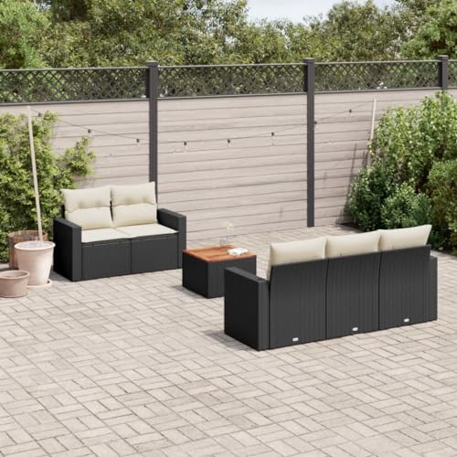 LVHUIDEH 6er Set Gartenmöbel, Garten-Sofagarnitur mit Kissen, Sitzgruppe, Wetterfest, Terassenmöbel für Garten Terrasse Balkon, Schwarz Poly Rattan von LVHUIDEH