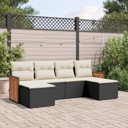 LVHUIDEH 6er Set Gartenmöbel, Garten-Sofagarnitur mit Kissen, Sitzgruppe, Wetterfest, Terassenmöbel für Garten Terrasse Balkon, Schwarz Poly Rattan von LVHUIDEH