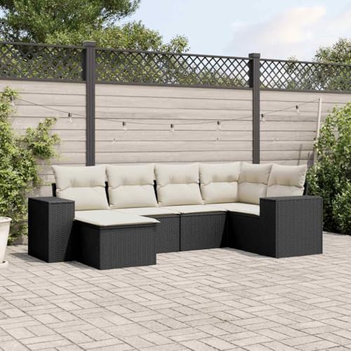 LVHUIDEH 6er Set Gartenmöbel, Garten-Sofagarnitur mit Kissen, Sitzgruppe, Wetterfest, Terassenmöbel für Garten Terrasse Balkon, Schwarz Poly Rattan von LVHUIDEH