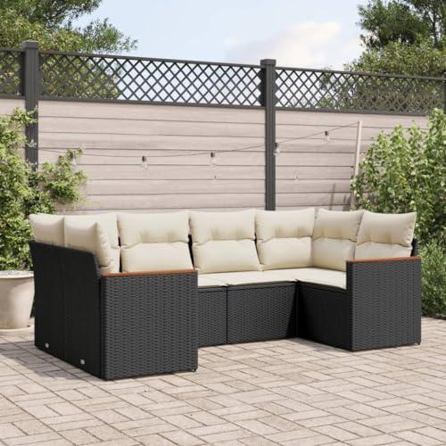 LVHUIDEH 6er Set Gartenmöbel, Garten-Sofagarnitur mit Kissen, Sitzgruppe, Wetterfest, Terassenmöbel für Garten Terrasse Balkon, Schwarz Poly Rattan von LVHUIDEH