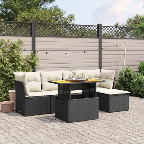 LVHUIDEH 6er Set Gartenmöbel, Garten-Sofagarnitur mit Kissen, Sitzgruppe, Wetterfest, Terassenmöbel für Garten Terrasse Balkon, Schwarz Poly Rattan von LVHUIDEH