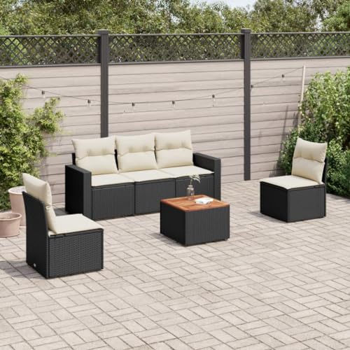 LVHUIDEH 6er Set Gartenmöbel, Garten-Sofagarnitur mit Kissen, Sitzgruppe, Wetterfest, Terassenmöbel für Garten Terrasse Balkon, Schwarz Poly Rattan von LVHUIDEH