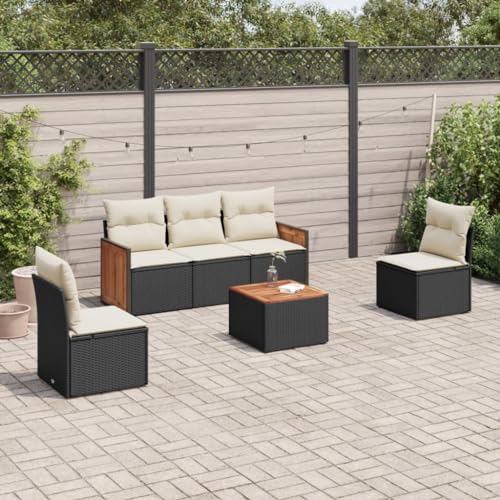 LVHUIDEH 6er Set Gartenmöbel, Garten-Sofagarnitur mit Kissen, Sitzgruppe, Wetterfest, Terassenmöbel für Garten Terrasse Balkon, Schwarz Poly Rattan von LVHUIDEH