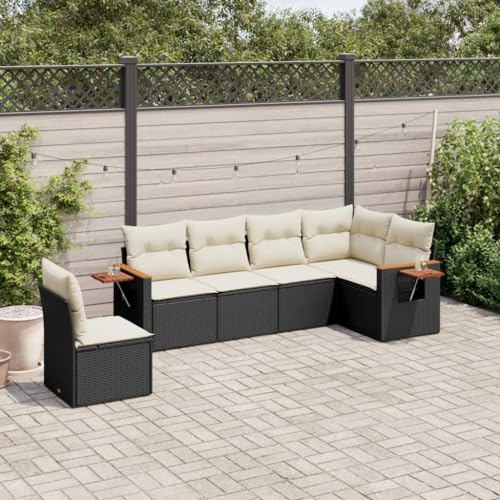 LVHUIDEH 6er Set Gartenmöbel, Garten-Sofagarnitur mit Kissen, Sitzgruppe, Wetterfest, Terassenmöbel für Garten Terrasse Balkon, Schwarz Poly Rattan von LVHUIDEH