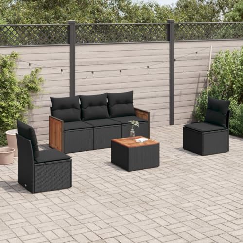 LVHUIDEH 6er Set Gartenmöbel, Garten-Sofagarnitur mit Kissen, Sitzgruppe, Wetterfest, Terassenmöbel für Garten Terrasse Balkon, Schwarz Poly Rattan von LVHUIDEH