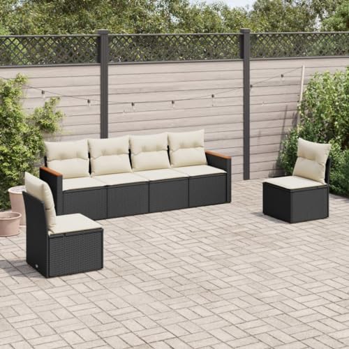 LVHUIDEH 6er Set Gartenmöbel, Garten-Sofagarnitur mit Kissen, Sitzgruppe, Wetterfest, Terassenmöbel für Garten Terrasse Balkon, Schwarz Poly Rattan von LVHUIDEH