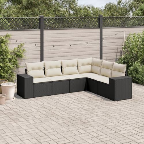 LVHUIDEH 6er Set Gartenmöbel, Garten-Sofagarnitur mit Kissen, Sitzgruppe, Wetterfest, Terassenmöbel für Garten Terrasse Balkon, Schwarz Poly Rattan von LVHUIDEH