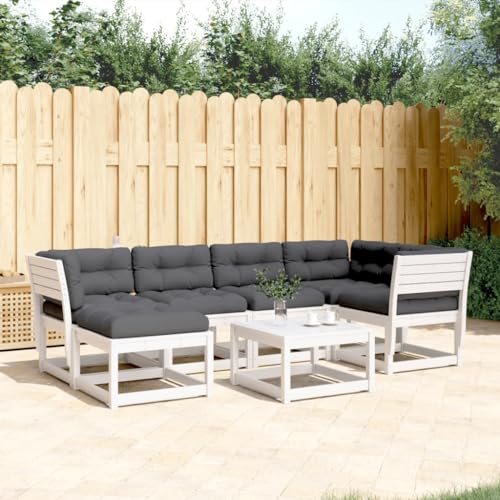 LVHUIDEH 6er Set Gartenmöbel, Garten-Sofagarnitur mit Kissen, Sitzgruppe, Wetterfest, Terassenmöbel für Garten Terrasse Balkon, Weiß Massivholz Kiefer LVHUIDEH 6er Set Gartenmöbel, Garten-Sofagarnitur mit Kissen, Sitzgruppe, Wetterfest, Terassenmöbel für Garten Terrasse Balkon, Weiß Massivholz Kiefer von LVHUIDEH