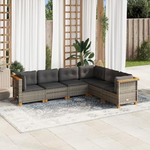 LVHUIDEH 6er Set Gartenmöbel, Garten-Sofagarnitur mit Kissen, Sitzgruppe, Wetterfest Terassenmöbel, Grau Poly Rattan von LVHUIDEH