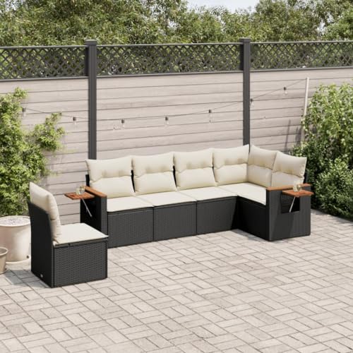 LVHUIDEH 6er Set Gartenmöbel, Garten-Sofagarnitur mit Kissen, Sitzgruppe, Wetterfest Terassenmöbel, Schwarz Poly Rattan von LVHUIDEH