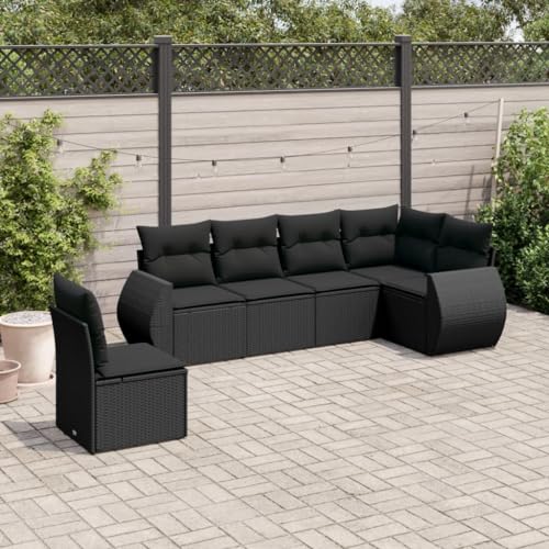 LVHUIDEH 6er Set Gartenmöbel, Garten-Sofagarnitur mit Kissen, Sitzgruppe, Wetterfest Terassenmöbel, Schwarz Poly Rattan von LVHUIDEH