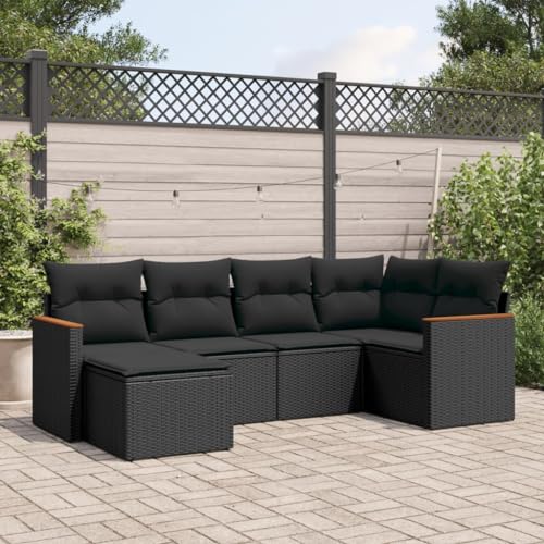 LVHUIDEH 6er Set Gartenmöbel, Garten-Sofagarnitur mit Kissen, Sitzgruppe, Wetterfest Terassenmöbel, Schwarz Poly Rattan von LVHUIDEH