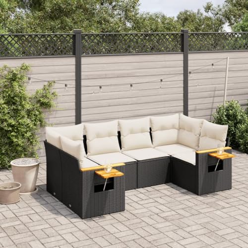 LVHUIDEH 6er Set Gartenmöbel, Garten-Sofagarnitur mit Kissen, Sitzgruppe, Wetterfest Terassenmöbel, Schwarz Poly Rattan von LVHUIDEH