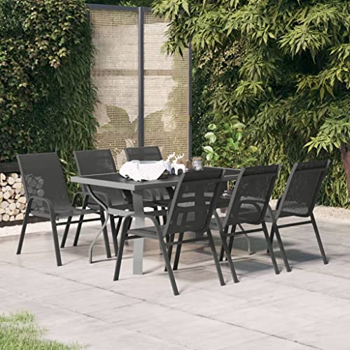 LVHUIDEH 7er Set Gartenmöbel, Garten-Essgruppe, Sitzgruppe, Wetterfest, Terassenmöbel für Garten Terrasse Balkon, Grau und Schwarz von LVHUIDEH