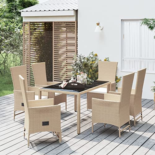 LVHUIDEH 7er Set Gartenmöbel, Garten-Essgruppe mit Kissen, Sitzgruppe, Wetterfest, Terassenmöbel für Garten Terrasse Balkon, Beige Poly Rattan LVHUIDEH 7er Set Gartenmöbel, Garten-Essgruppe mit Kissen, Sitzgruppe, Wetterfest, Terassenmöbel für Garten Terrasse Balkon, Beige Poly Rattan von LVHUIDEH
