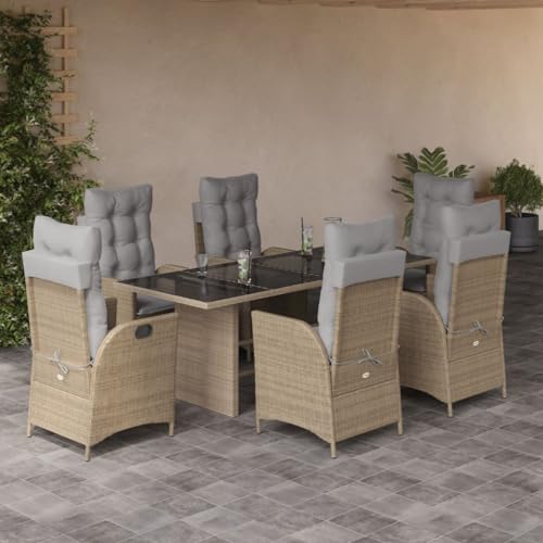 LVHUIDEH 7er Set Gartenmöbel, Garten-Essgruppe mit Kissen, Sitzgruppe, Wetterfest, Terassenmöbel für Garten Terrasse Balkon, Beigemischung Poly Rattan von LVHUIDEH
