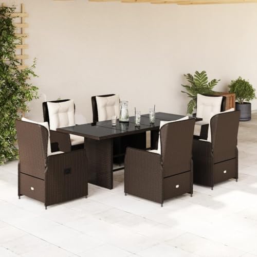 LVHUIDEH 7er Set Gartenmöbel, Garten-Essgruppe mit Kissen, Sitzgruppe, Wetterfest, Terassenmöbel für Garten Terrasse Balkon, Braun Poly Rattan von LVHUIDEH