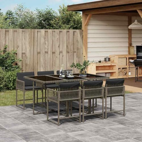 LVHUIDEH 7er Set Gartenmöbel, Garten-Essgruppe mit Kissen, Sitzgruppe, Wetterfest, Terassenmöbel für Garten Terrasse Balkon, Grau Poly Rattan von LVHUIDEH